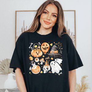 Halloween Doodles Shirt, Autumn Women's Fall Pumpkin Patch Witchy T-Shirt